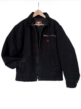 VTG Tough Duck Chore Jacket Workwear Black Canvas Quilted Corduroy Collar Logo M